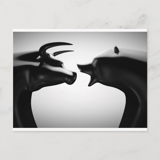 Bull vs Bear Black and White Postkarte (Vorderseite)