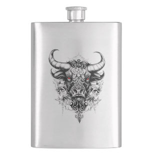 Bull Wild Animal Nature Illustration Art Tattoo Flachmann