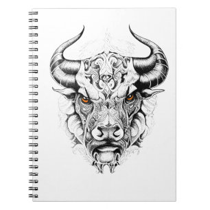 Bull Wild Animal Nature Illustration Art Tattoo Notizblock