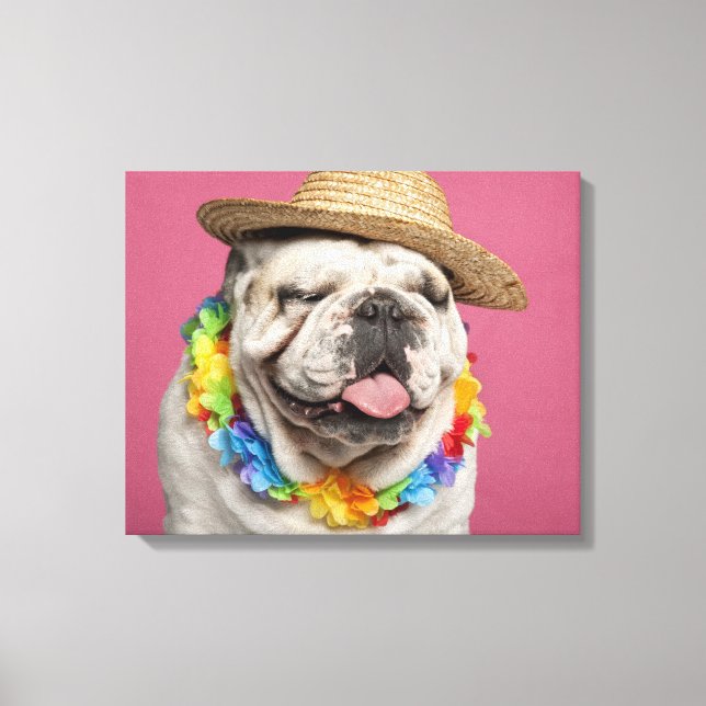 Bulldog (18 Monate alt) mit Strohhalm Leinwanddruck (Vorderseite)