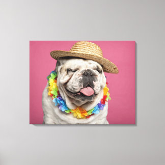 Bulldog (18 Monate alt) mit Strohhalm Leinwanddruck
