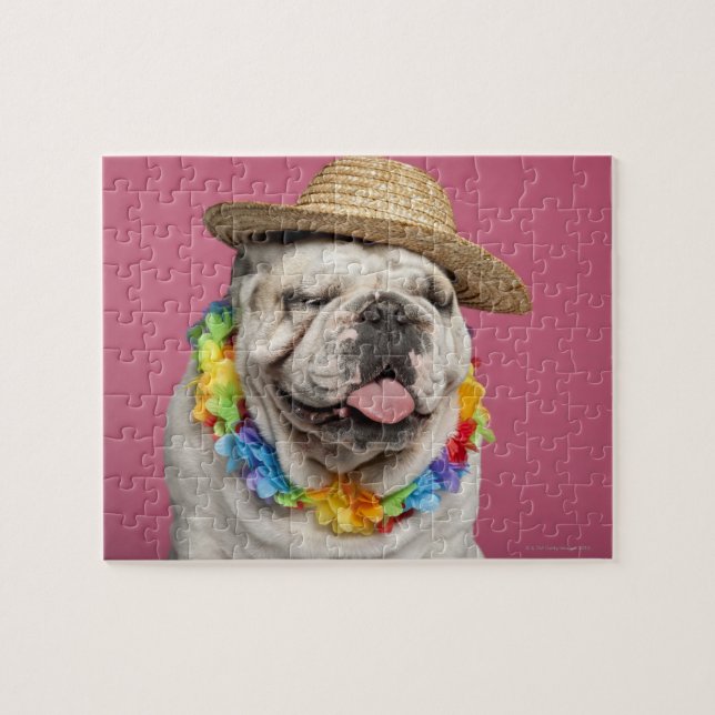Bulldog (18 Monate alt) mit Strohhalm Puzzle (Horizontal)