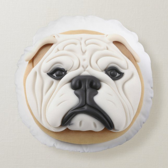 Bulldog 3D Inspiriert Rundes Kissen (Vorderseite)