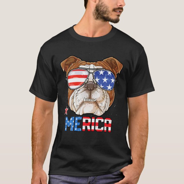 Bulldog 4. Juli Merica Männer Frauen Amerika T-Shirt (Vorderseite)
