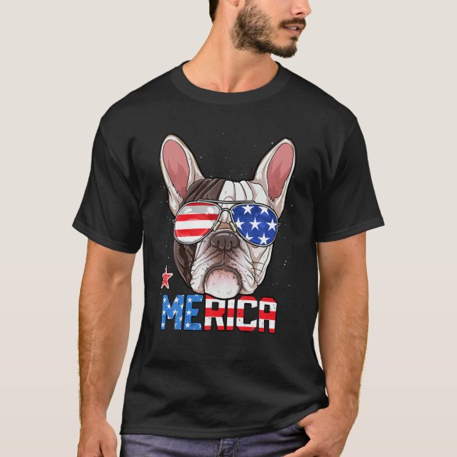 Bulldog 4. Juli Merica Männer Frauen Amerikanisch T-Shirt (Vorderseite)