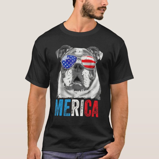 Bulldog 4. Juli Merica Men USA Flagge 1 T-Shirt (Vorderseite)