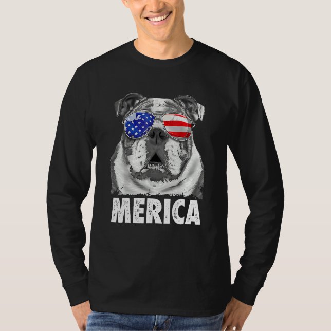 Bulldog 4. Juli Merica Men Usa Flagge T-Shirt (Vorderseite)