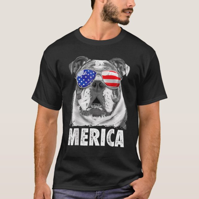 Bulldog 4. Juli Merica Men Usa Flagge T-Shirt (Vorderseite)
