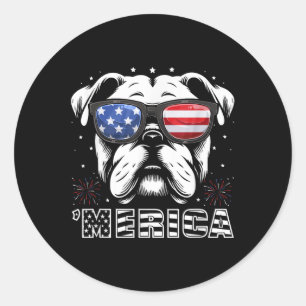 Bulldog 4. Juli Merica Patriotischer Hund Tee Runder Aufkleber