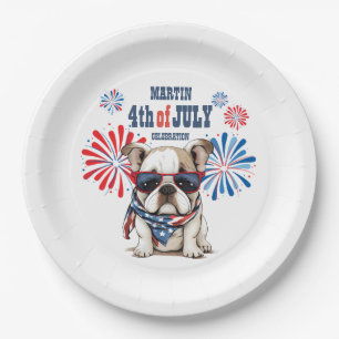 Bulldog 4. Juli Unabhängigkeitstag Rot Weiß Blau Pappteller
