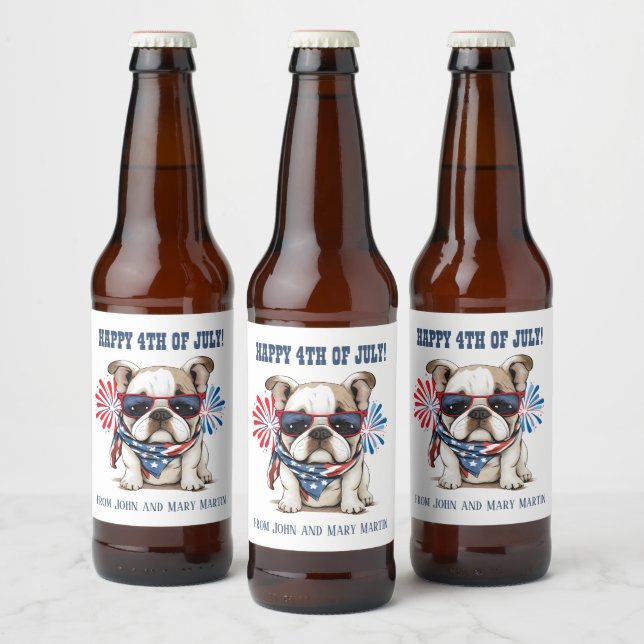 Bulldog 4. Juli Unabhängigkeitstag Rotes Blau Bierflaschenetikett (Flaschen)