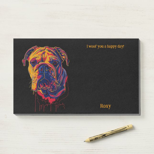 Bulldog Abstrakt Art Hund Name Post-it Klebezettel (Auf Schreibtisch)
