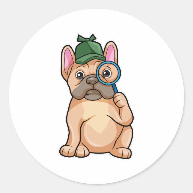 Bulldog als Detektiv mit Gläserglas Runder Aufkleber (Vorderseite)