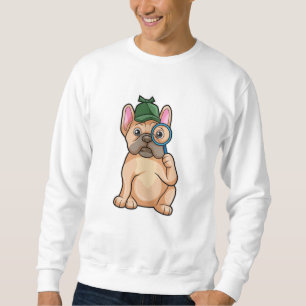Bulldog als Detektiv mit Gläserglas Sweatshirt