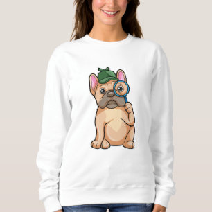Bulldog als Detektiv mit Gläserglas Sweatshirt