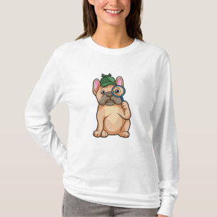 Bulldog als Detektiv mit Gläserglas T-Shirt