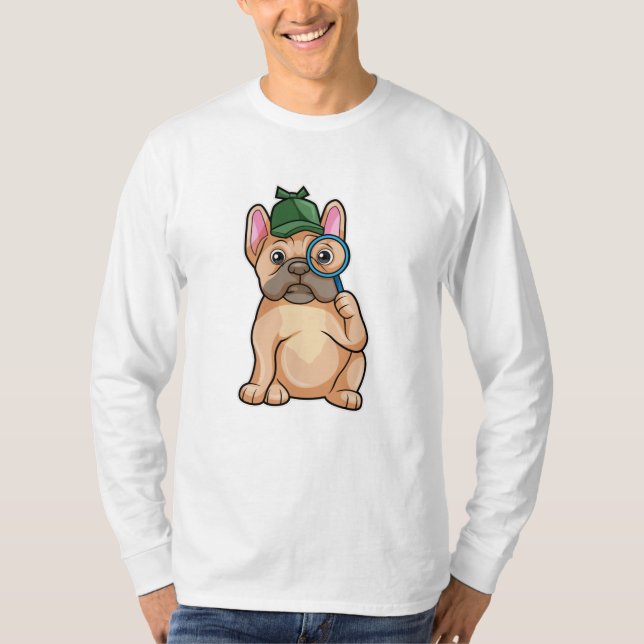 Bulldog als Detektiv mit Gläserglas T-Shirt (Vorderseite)
