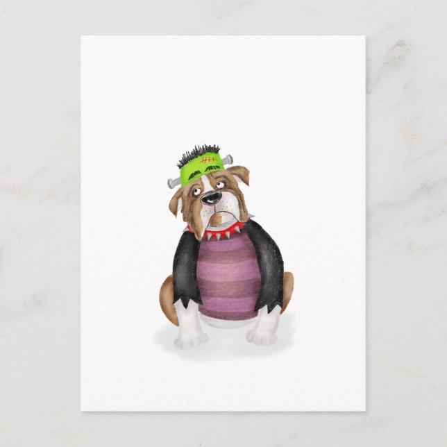 Bulldog als Frankensteins Postkarte (Vorderseite)