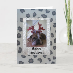 Bulldog als Rentiere Happy Holiday card Feiertagskarte