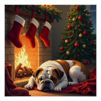 Bulldog am Kamin Weihnachtsbild