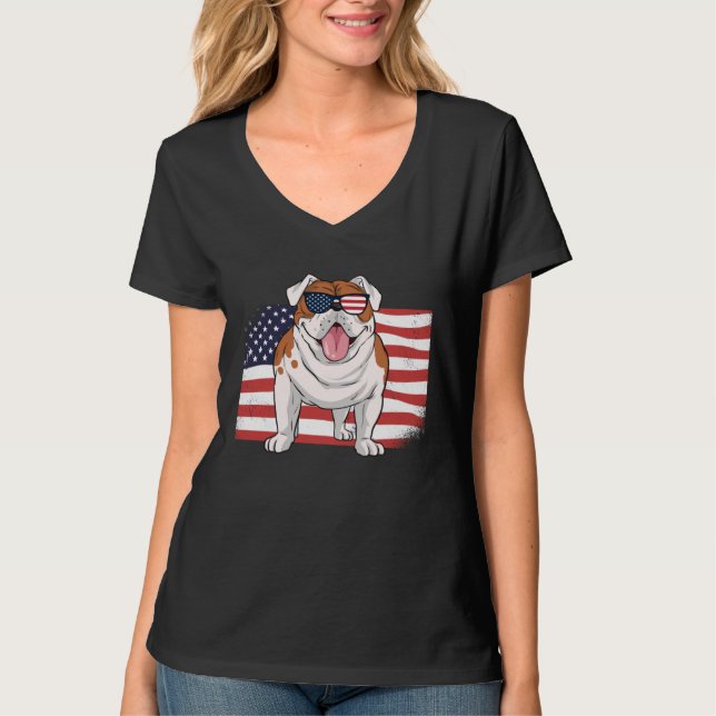 Bulldog American Flag 4th of July USA Independence T-Shirt (Vorderseite)