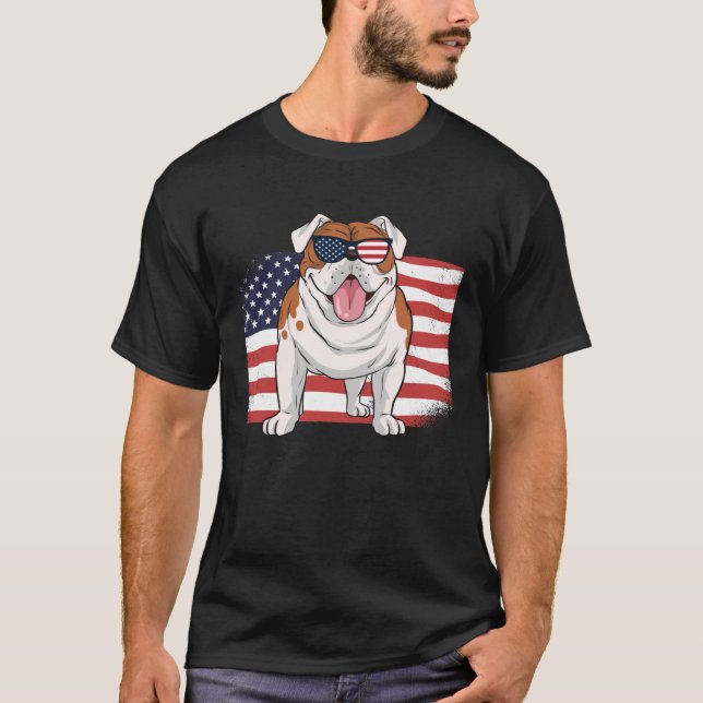 Bulldog American Flag 4th of July USA Independence T-Shirt (Vorderseite)