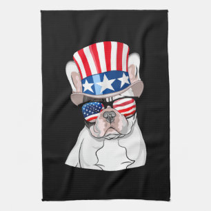 Bulldog-Amerikanische Flagge am 4. Juli Geschirrtuch