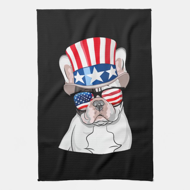 Bulldog-Amerikanische Flagge am 4. Juli Geschirrtuch (Vertikal)