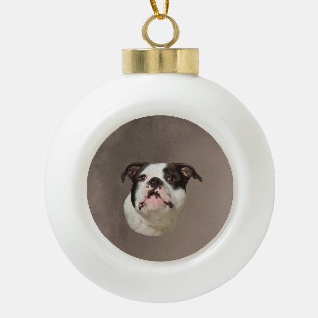 Bulldog Aquarellmalerei Keramik Kugel-Ornament (Vorderseite)