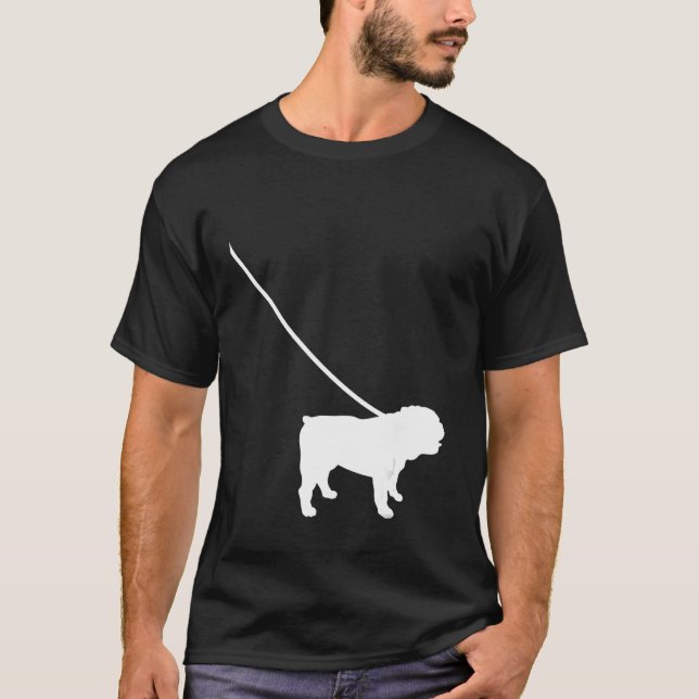 Bulldog auf einem Leash Hund Mama Vater Pet Niedli T-Shirt (Vorderseite)