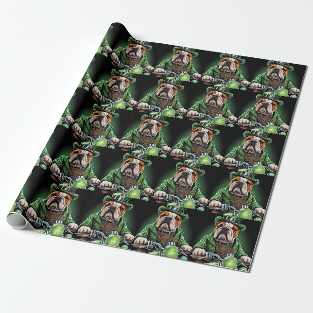 Bulldog Autofahrrad St. Patrick's Day Geschenkpapier (Ungerollt)