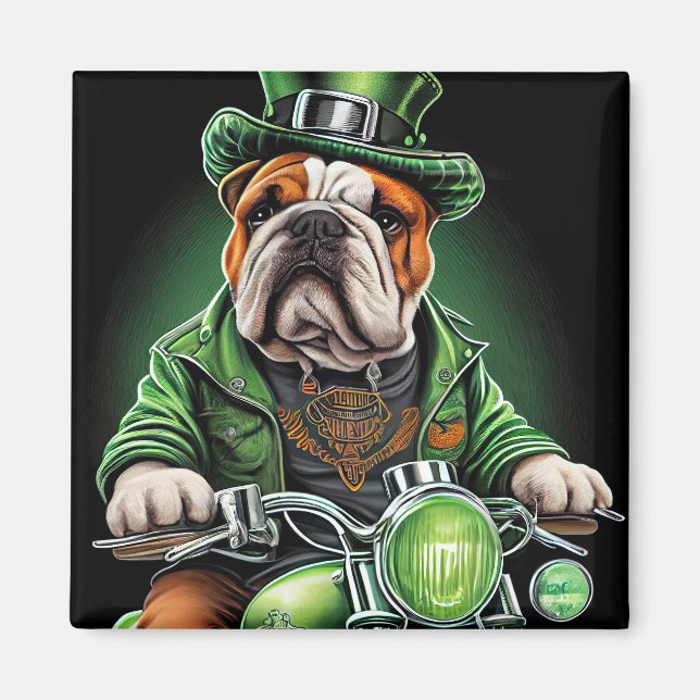 Bulldog Autofahrrad St. Patrick's Day Magnet (Vorne)