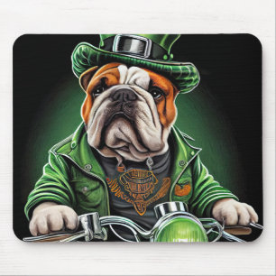 Bulldog Autofahrrad St. Patrick's Day Mousepad