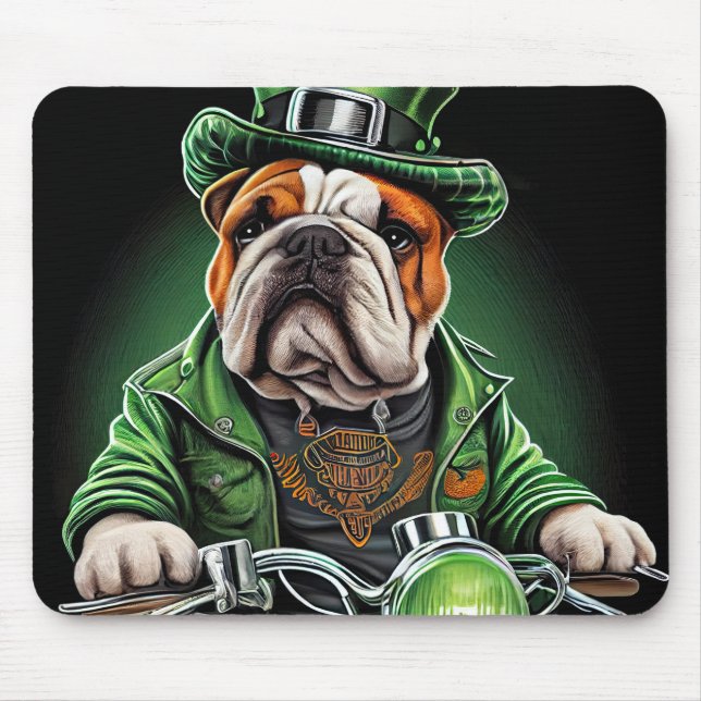 Bulldog Autofahrrad St. Patrick's Day Mousepad (Vorne)