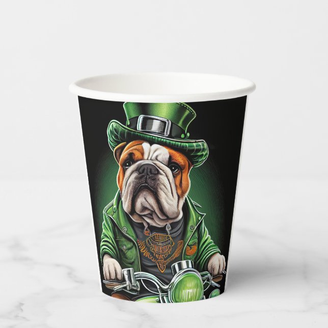 Bulldog Autofahrrad St. Patrick's Day Pappbecher (Vorderseite)