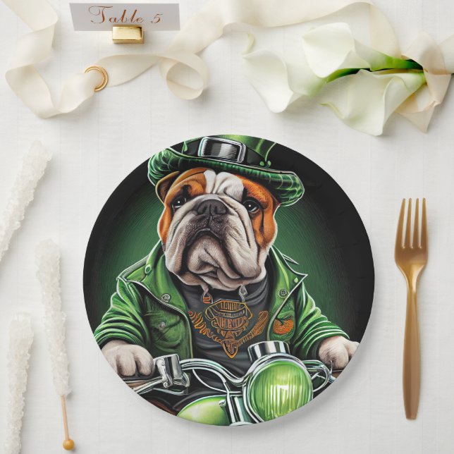 Bulldog Autofahrrad St. Patrick's Day Pappteller (Hochzeit)