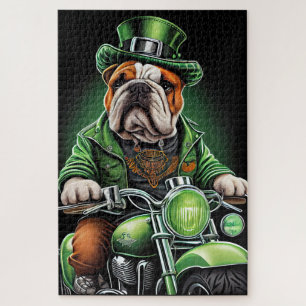Bulldog Autofahrrad St. Patrick's Day Puzzle