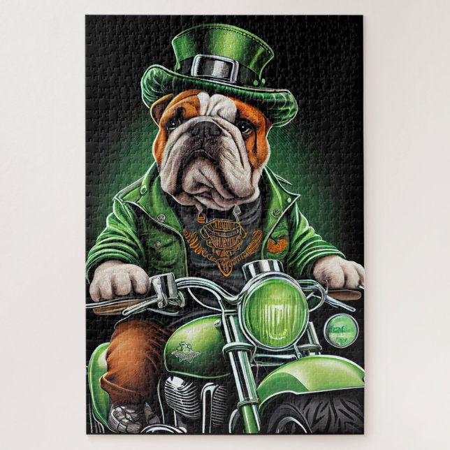 Bulldog Autofahrrad St. Patrick's Day Puzzle (Vertikal)