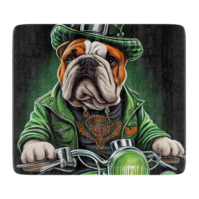 Bulldog Autofahrrad St. Patrick's Day Schneidebrett (Vorderseite)