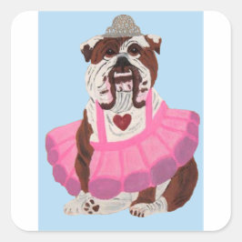 Bulldog-Ballerina Quadratischer Aufkleber