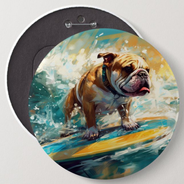 Bulldog Beach Surfen Malerei Button (Vorne & Hinten)