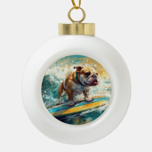 Bulldog Beach Surfen Malerei Keramik Kugel-Ornament
