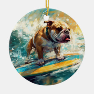 Bulldog Beach Surfen Malerei Keramik Ornament