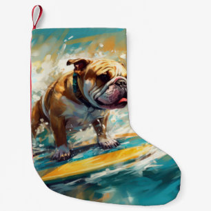 Bulldog Beach Surfen Malerei Kleiner Weihnachtsstrumpf