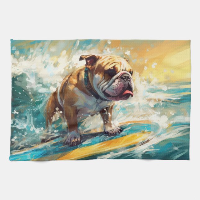 Bulldog Beach Surfgrafik Geschirrtuch (Horizontal)