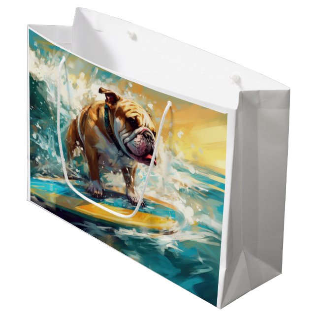 Bulldog Beach Surfgrafik Große Geschenktüte (Vorderseite Schrägansicht)