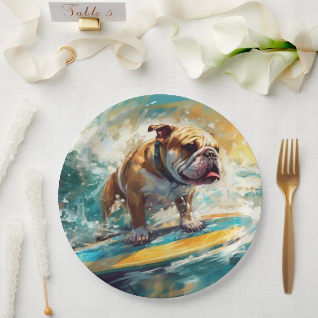 Bulldog Beach Surfgrafik Pappteller (Hochzeit)