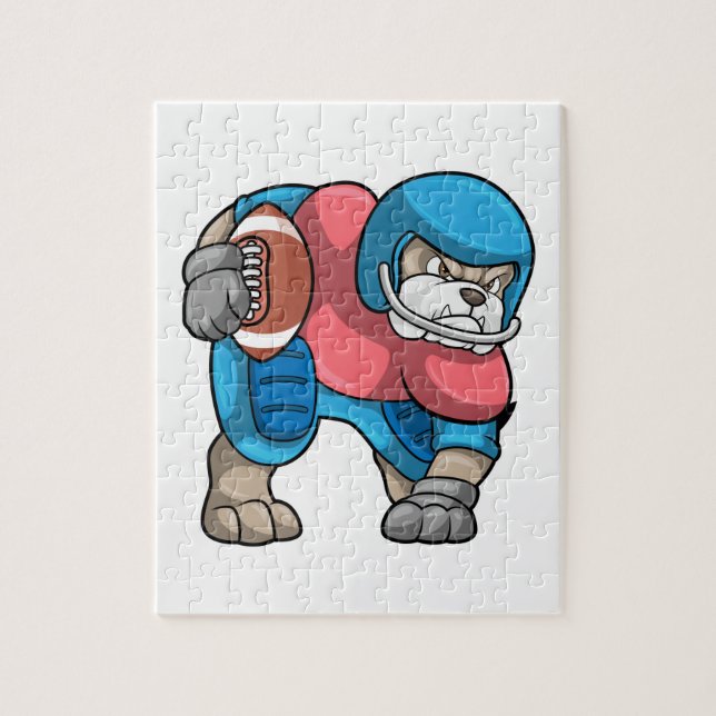 Bulldog beim Sport mit Fußball und Helm Puzzle (Vertikal)