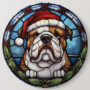 Bulldog Buntglas Weihnachten Button