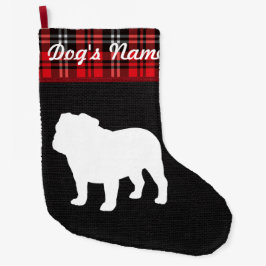 Bulldog Christmas Burlap Tartan Holiday Stocking Großer Weihnachtsstrumpf